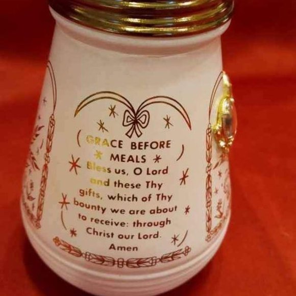 VTG WHITE WITH GOLD DETAIL RELIGIOUS SUGAR DISPENSER WITH GOLD TONE METAL 60'S - Picture 3 of 6